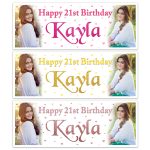 Girls personalised photo Happy Birthday Banner. Customise name and age and add in 2 of your own images.