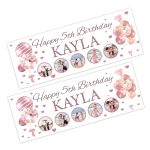five photos on a happy birthday wall banner