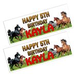 Horse on a happy birthday banner