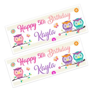 cute cartoon owls on a wall banner