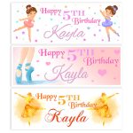 Happy Birthday ballet Personalised Banner Customise with name and age Available in two sizes: Regular – 80cm x 30cm XL – 6ft x 2ft Mulit buy discounts available .