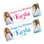 pink or blue photos on a banner
