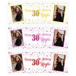 a group of banners with pictures of a woman