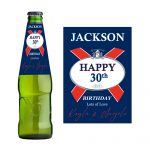 a bottle of beer with a Kronenbourg beer label saying happy birthday and a name