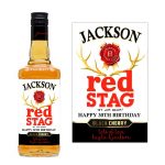 a bottle of liquor and a label saying happy birthday for Jim Beam