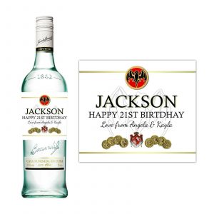 white birthday label for Bacardi rum