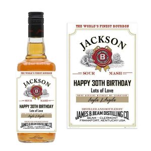 a bottle of liquor with a happy birthday on a jim beam bottle
