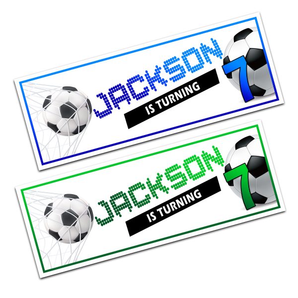 footballs on a wall banner blue and green