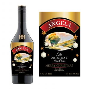 a bottle of Christmas Baileys and a label