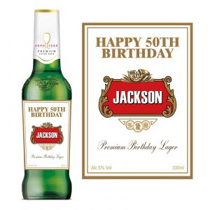a bottle of stella lager and a label