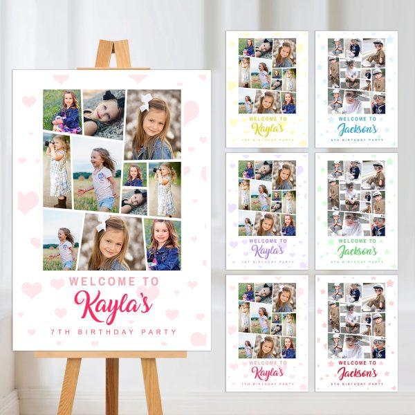 lots of photos on party welcome sign