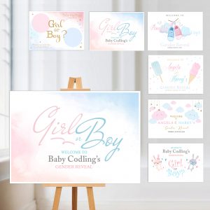 Gender reveal party welcome sign