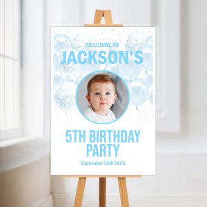 Birthday partyy welcome sign with a photo on