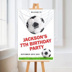 Football -themed birthday party sign.