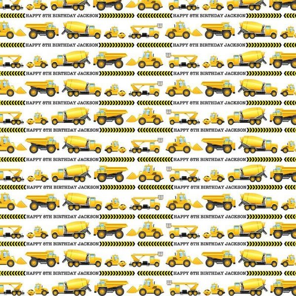 Digger Trucks yellow wrapping paper