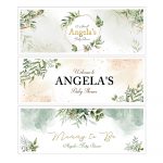 Personalised name baby shower banner in water colour pastel colours. 3 Designs to choose from. Customise with name. Available in two sizes: Regular – 80cm x 30cm XL – 6ft x 2ft Multi buy discounts available