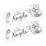 silver balloons on a banner for birthday party