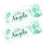 Mint green balloons on a banner for birthday party
