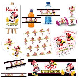 Minnie Mouse personalised party decorations .