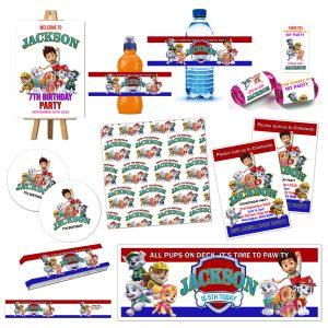 Paw Patrol Personalised Birthday party decorations .