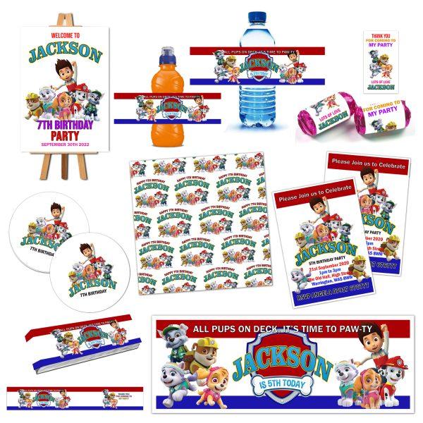 Paw Patrol Personalised Birthday party decorations .