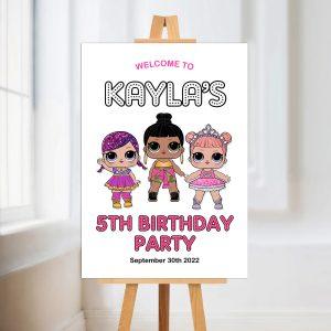 Girls LOL Dolls happy birthday paarty welcome board