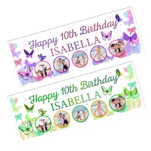Colorful birthday banner with butterflies.
