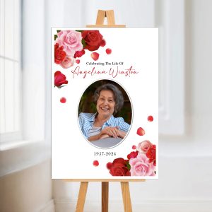 Funeral Memorial Photo Sign with rose and a photo