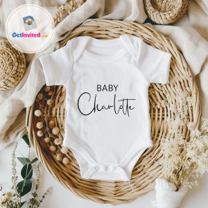 White baby vest with a name on the front