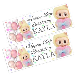 Colourful birthday banner for Labubu teddies