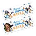 bluey happy birthday banner with a photo of the birthday vhild