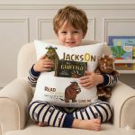 The Gruffalo reading book pillow personalised with a childs name