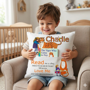 Personalised The Tiger Who Came to Tea Pocket Reading Cushion