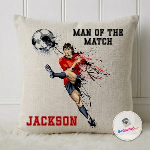 Personalised Football Cushion 45cm linen with custom name text