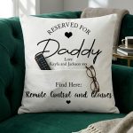 personalised cushion for Daddy with a pocket to keep remote control , snacks and glasses 