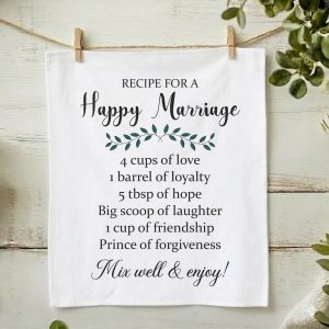 Recipe For A Happy Marriage Personalised Tea Towel