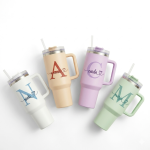 Stanley drinking cups with staws and handle ,personalised with a name on the front